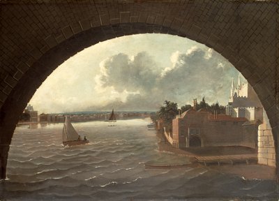 De Theems bij Westminster gezien door de boog van een brug door Daniel Turner